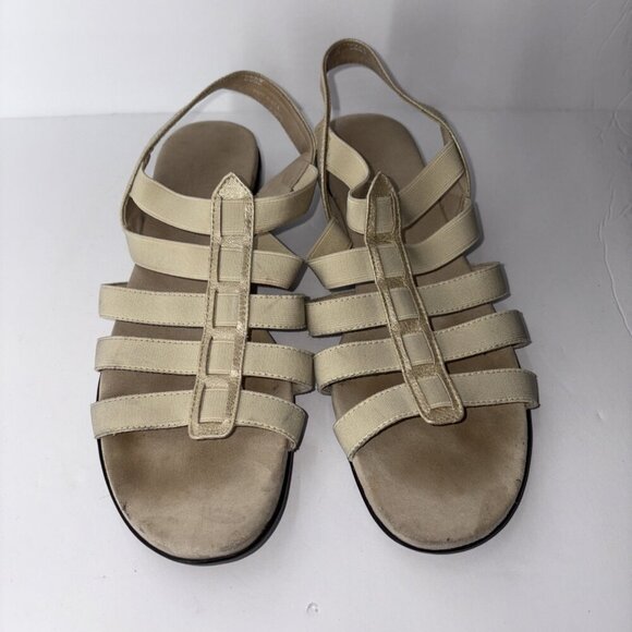Munro American Women's Sandals Size 8 Darian Stretch Low Heel Beige & Gold - Picture 1 of 7
